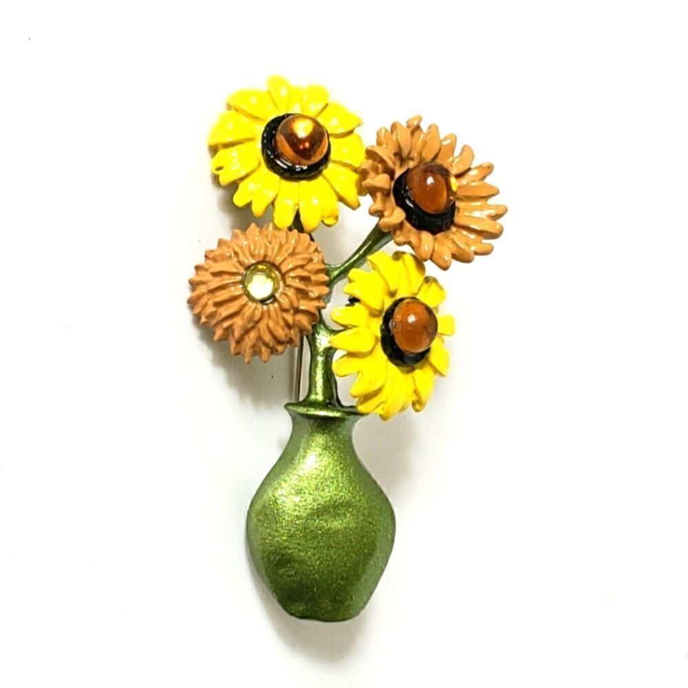 💜FLOWER VASE Enameled &is Pin Brooch